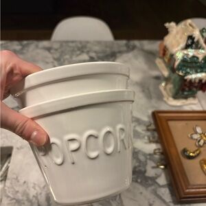 Perfect condition Crate & Barrel matching two popcorn bowls made Portugal